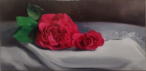 Gift Of Two Roses 10 X 20 Inches Oil On Canvas