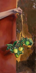 M.Farhoudi In Your Hand 76 x 38 cm Oil and gold on board 2025 Monitor size